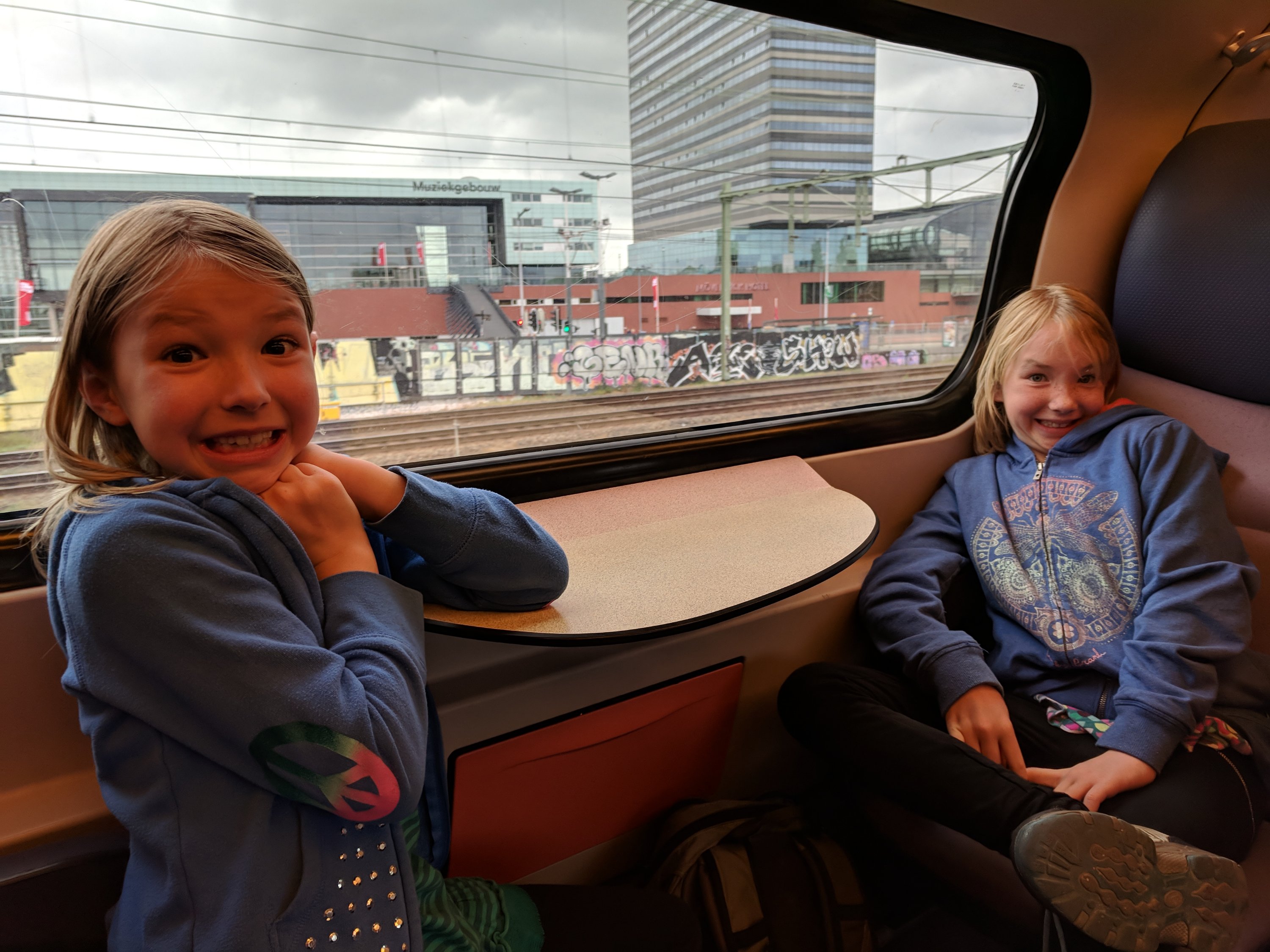 T on a double-decker train
